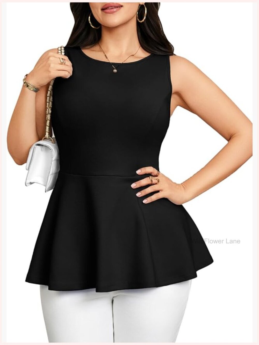 Plus Size Sleeveless Peplum Tank Top Babydoll Blouse Business Casual